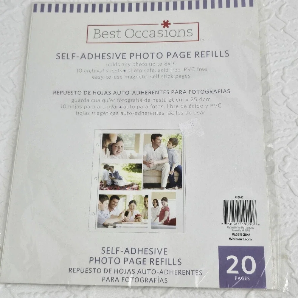 Best Occasions Self Adhesive 20 Photo Page Refills 8x10